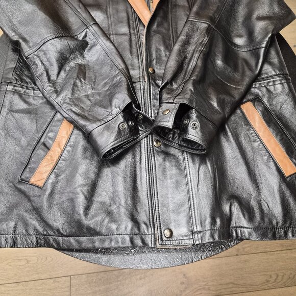 VTG La Pelle Karpeta Men’s Napa Leather Coat Black & Tan Canada Power Dressing - Picture 6 of 8